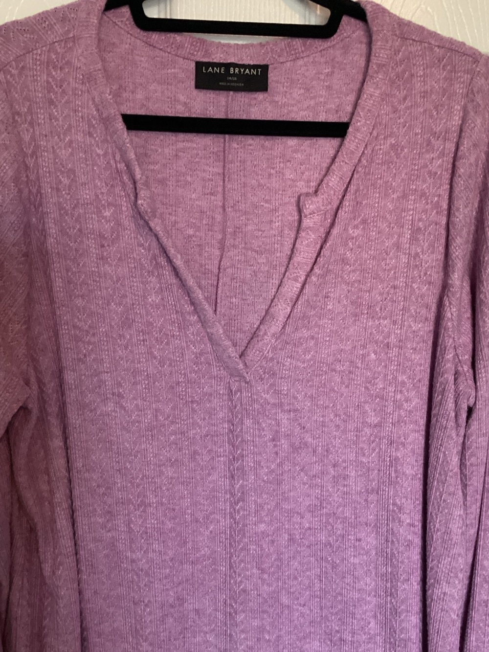 Lane Bryant Dusty Mauve Cable-Detail V-Neck Long Sleeve Top - Picture 3 of 5